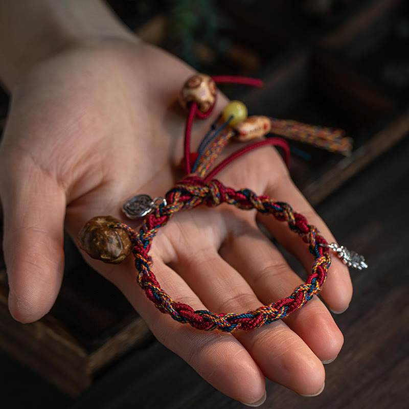 Buddha Stones, tibetischer handgefertigter bunter Faden, 925er-Sterlingsilber, Koi-Fische, Schutz, Stärke, Schnur-Armband