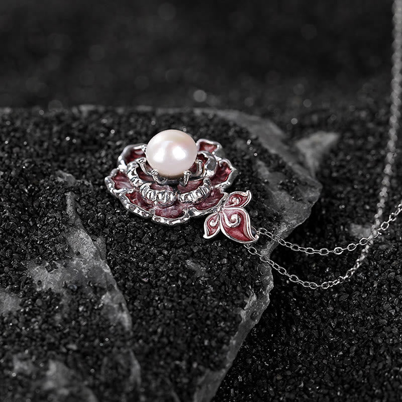 Buddha Stones 999 Sterling Silber Pfingstrose Blume Perle Heilung Halskette Anhänger
