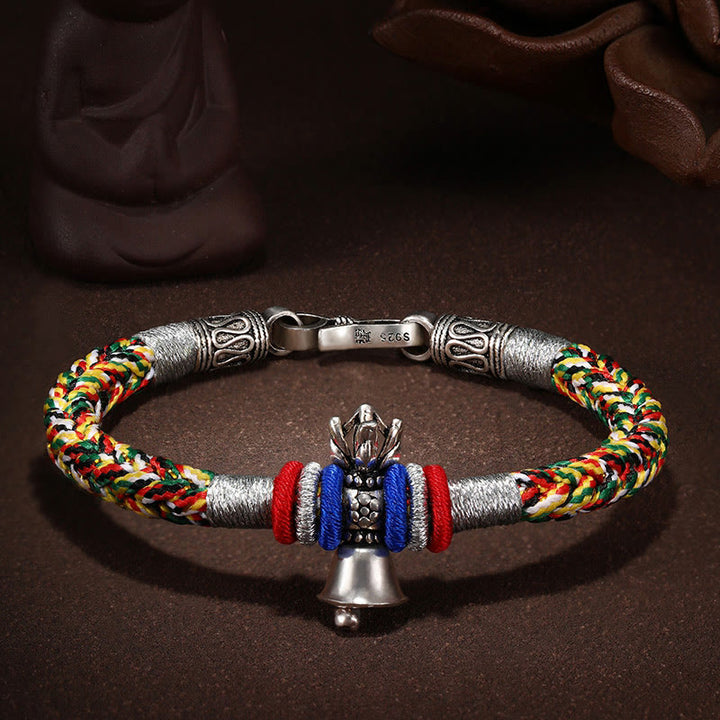 Buddha Stones Handgefertigtes geflochtenes Armband aus 925er-Sterlingsilber, Vajra-Dorje-Glocke, spirituelle Kraft