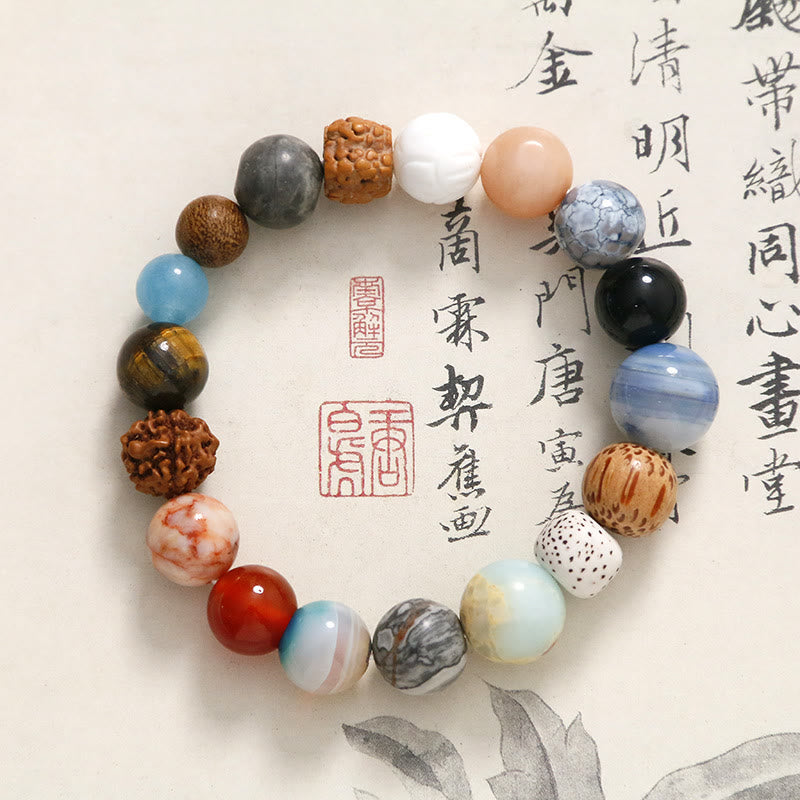 Buddha Stones Armband aus natürlichem Bodhi-Samenkristallstein und Achat, hält böse Geister fern