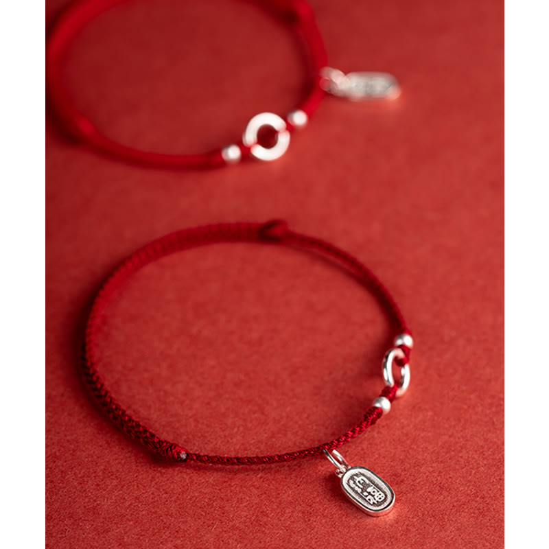 Armband mit Buddha Stonesn, 925er-Sterlingsilber, Glück, Glück, Frieden, Freude, Lotus, Frieden, Schnalle, rote Schnur