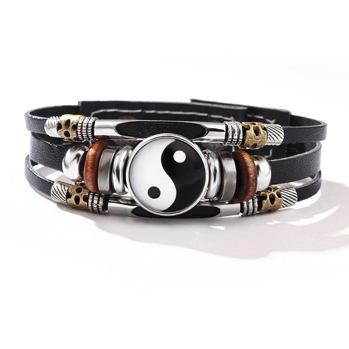 Buddha Stones Yin Yang Leder-Balance-Armband