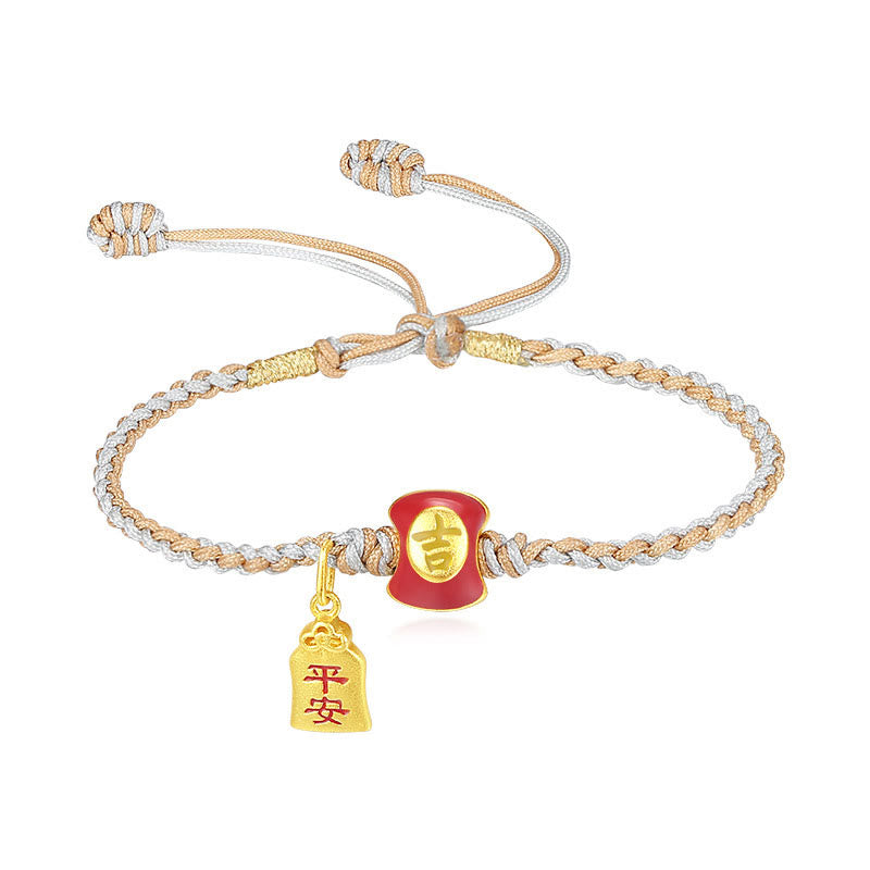 Buddha Stones 925 Sterling Silber Handgefertigtes, verheißungsvolles chinesisches Schriftzeichen Segen geflochtenes Schnurarmband