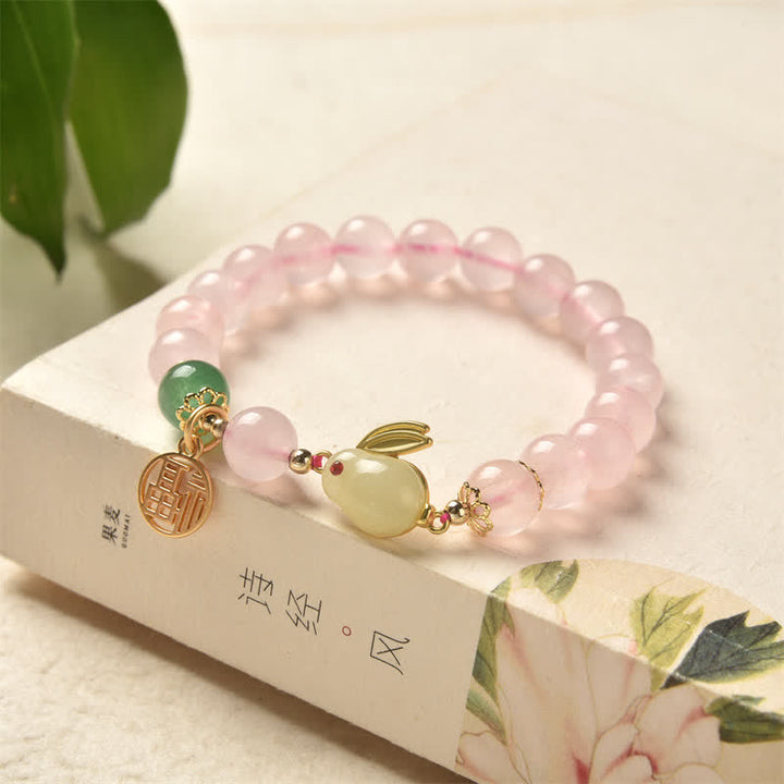 Armband „Jahr des Kaninchens“, natürliches rosa Kristallgrünes Achat-Häschen-Liebes-Glück-Armband