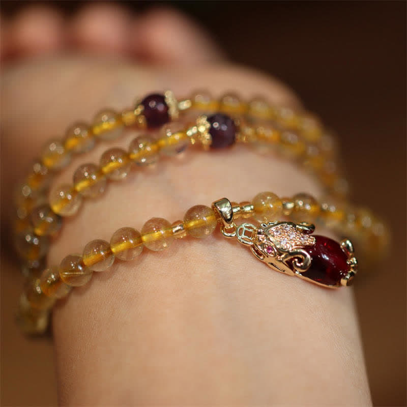 Buddha Stones Citrin Amethyst PiXiu Wohlstand Glück Schutz Armband