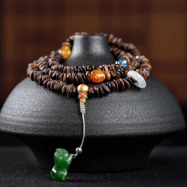 Buddha Stones 108 Mala Perlen 925 Sterling Silber Brunei Agarwood Red Achat PiXiu Hetian Jade Peace Strength Armband