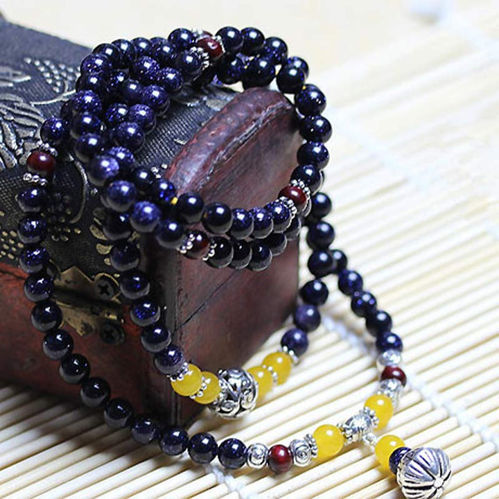 Buddha Stones, blauer Sandstein, Reichtums-Charm-Armband, Mala