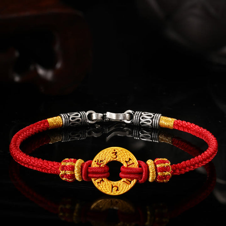 Buddha Stones, tibetisches 999-Gold, Om Mani Padme Hum, gravierte Friedensschnalle, Glück, geflochtenes Paar-Armband