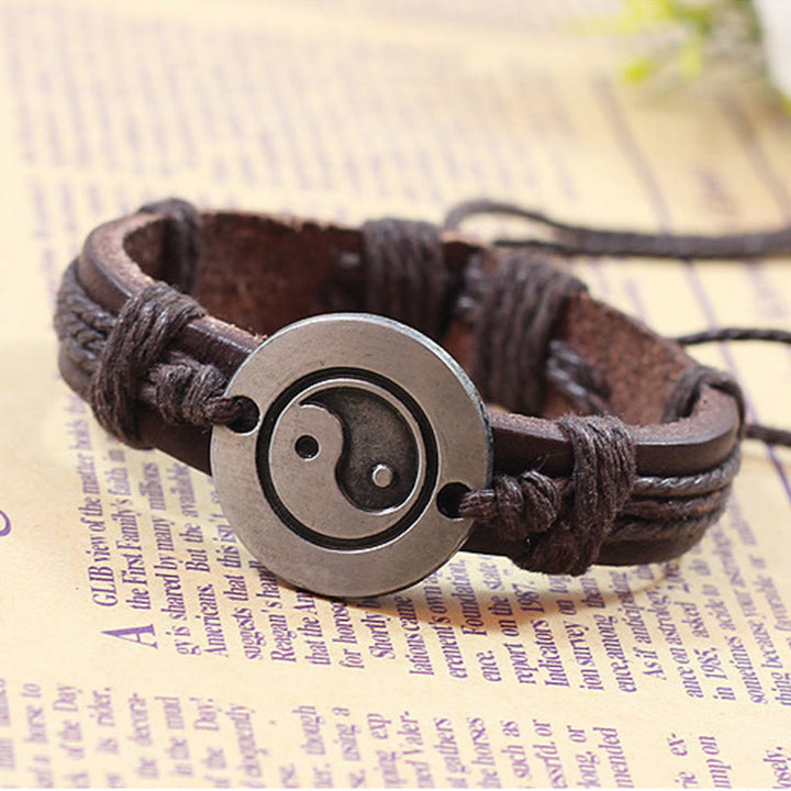 Buddha Stones Retro Yin Yang Leder Harmony String Armband