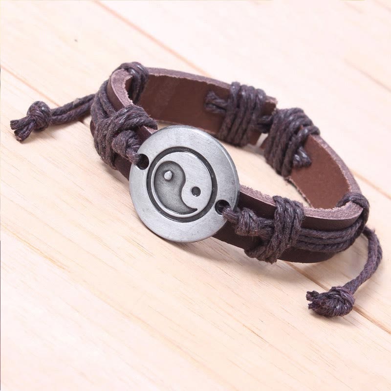 Buddha Stones Retro Yin Yang Leder Harmony String Armband