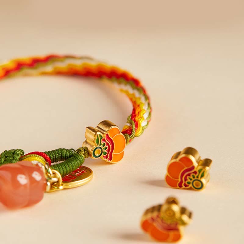 Buddha Stones Persimmon Red Achat Strength Reincarnation Knot Braid String Armband