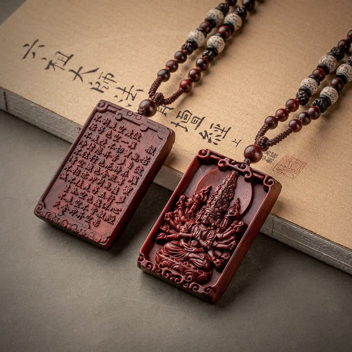 Chinesischer Sternzeichen-Natal-Buddha, kleines Blatt, rotes Sandelholz, Schutz-Halsketten-Anhänger