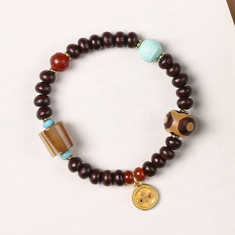 Buddha Stones, natürliches Tibet-Lila-Bodhi-Samen-Dzi-Perlen-Armband, Gott des Reichtums, Weisheit