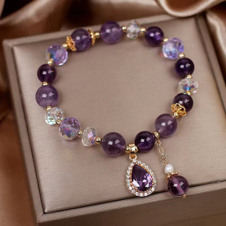 Natürliches Amethyst-Zirkon-Liebesherz-Heilungsseelen-Charm-Armband