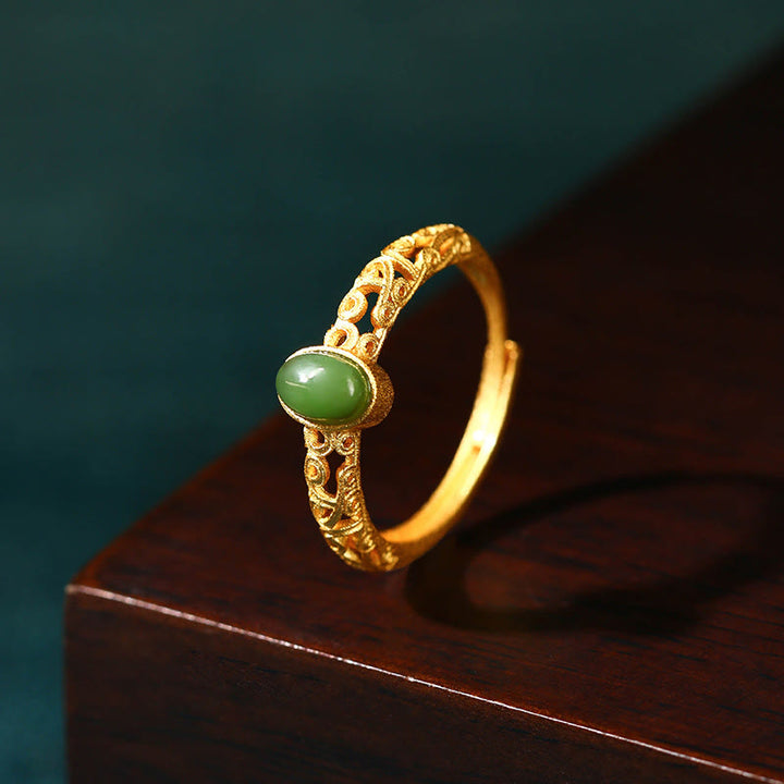 Verstellbarer Ring mit Buddha Stonesn, verheißungsvolles Wolkenmuster, Cyan-Jade-Glück