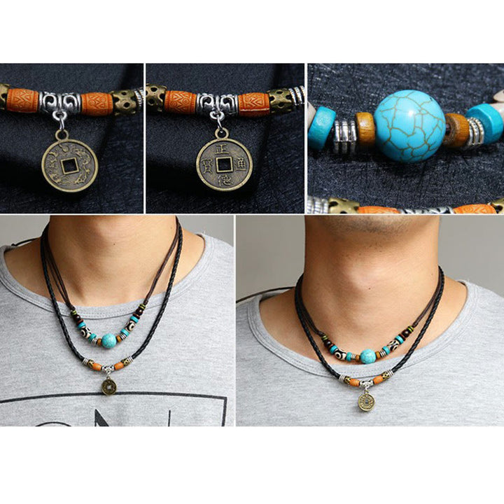 Buddha Stones Türkis Dzi Perlen Schutz Halskette