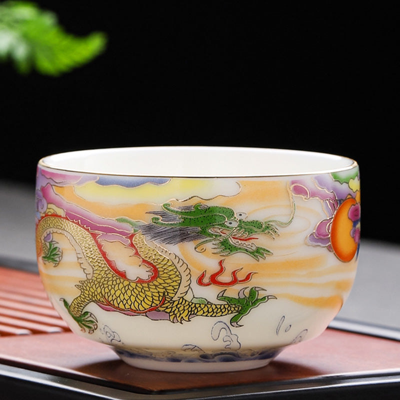 Buddha Stones, Drache, Phönix, verheißungsvolle Wolken, Sonne, Ozean, Wellen, Keramik-Teetasse, Kung-Fu-Teetasse