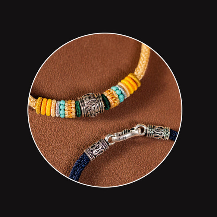 Buddha Stones Handgefertigtes geflochtenes Armband aus 925er-Sterlingsilber, tibetisches Om Mani Padme Hum Purity