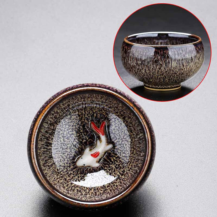 Buddha Stones, kleine Koi-Fische, Ofenwechsel, chinesische Jianzhan-Keramik-Teetasse, Kung-Fu-Teetasse, 60 ml