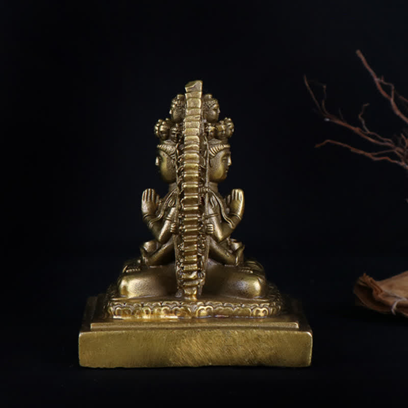 Chenrezig Tausendhändige Avalokitesvara-Figur, doppelseitiger Kuan-Yin-Bodhisattva-Schutz, massive Kupferstatue, Dekoration