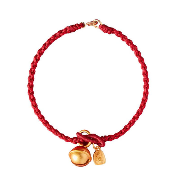 Buddha Stones, handgefertigt, Fu-Charakter-Charm, Glück, Glück, Glocke, rotes Seil-Armband