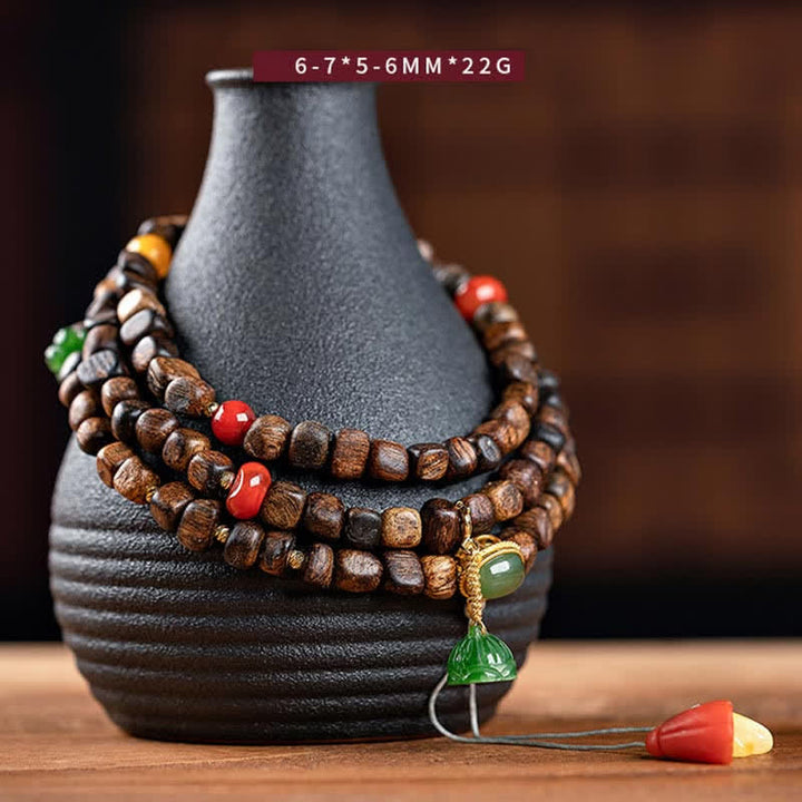 Buddha Stones 108 Mala Perlen 925 Sterling Silber Brunei Agarwood Red Achat PiXiu Hetian Jade Peace Strength Armband