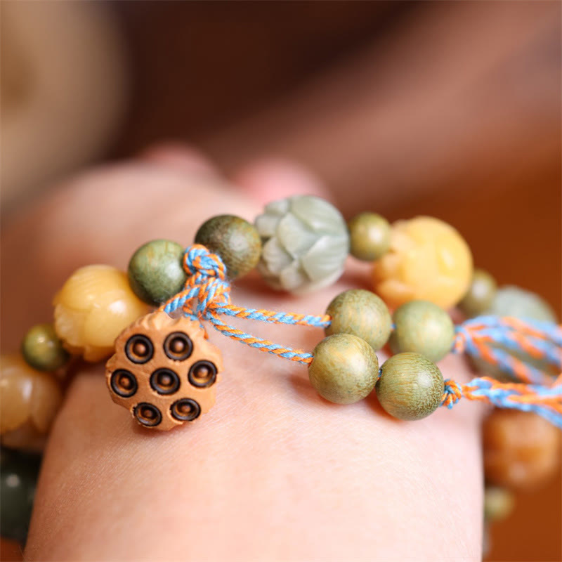 Armband mit Buddha Stonesn, Bodhi-Samen, Lotus, grünes Sandelholz, Weisheit, Harmonie