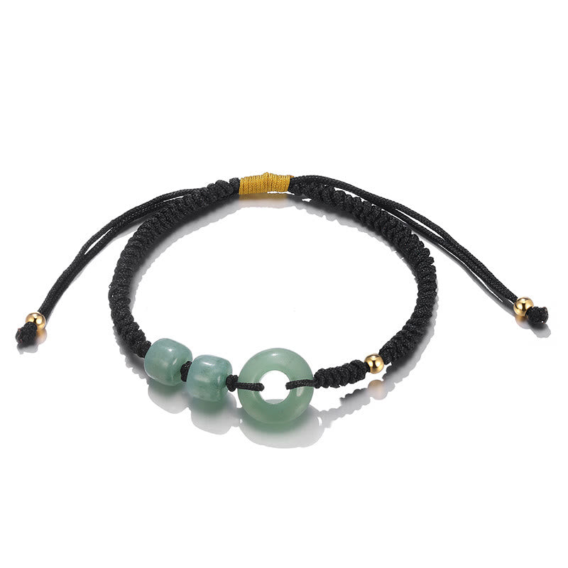 Buddha Stones 2 Stück grüner Aventurin, Weiß Jade, Friedensschnalle, Glück, geflochtenes Paar-Armband