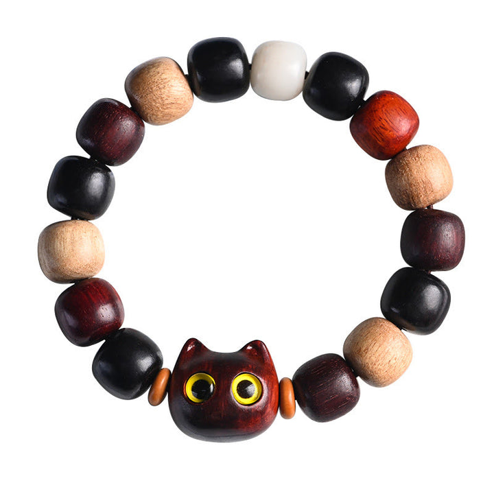 Buddha Stones, kleines Blatt, rotes Sandelholz, Ebenholz, niedliche Katze, graviertes Schutzarmband