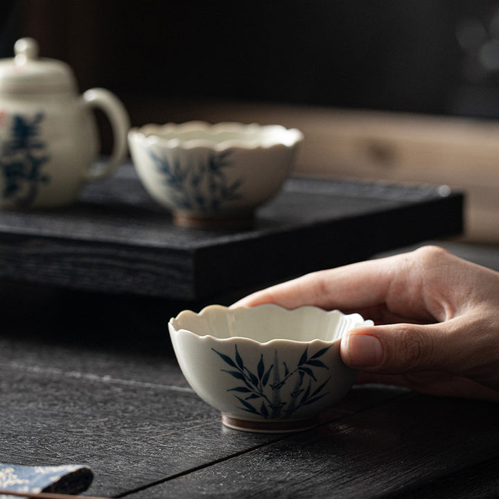 Buddha Stones Kleine blaue Bambusblätter Keramik Teetasse Kung Fu Teetasse Schüssel