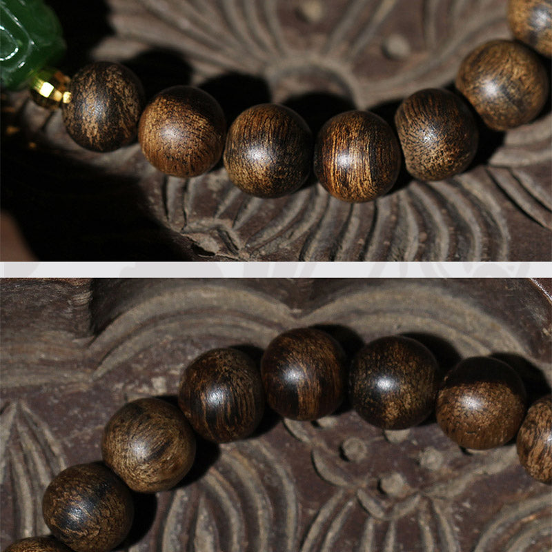 Buddha Stones 999 Gold Brunei Agarwood Cyan Jade Lotus Flower Peace Strength Armband
