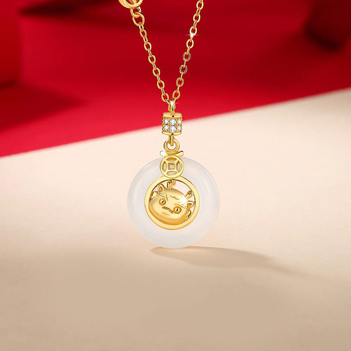 Buddha Stones 925 Sterling Silber Jahr des Drachen natürliche Chalcedon Kupfer Münze Erfolg Halskette Anhänger