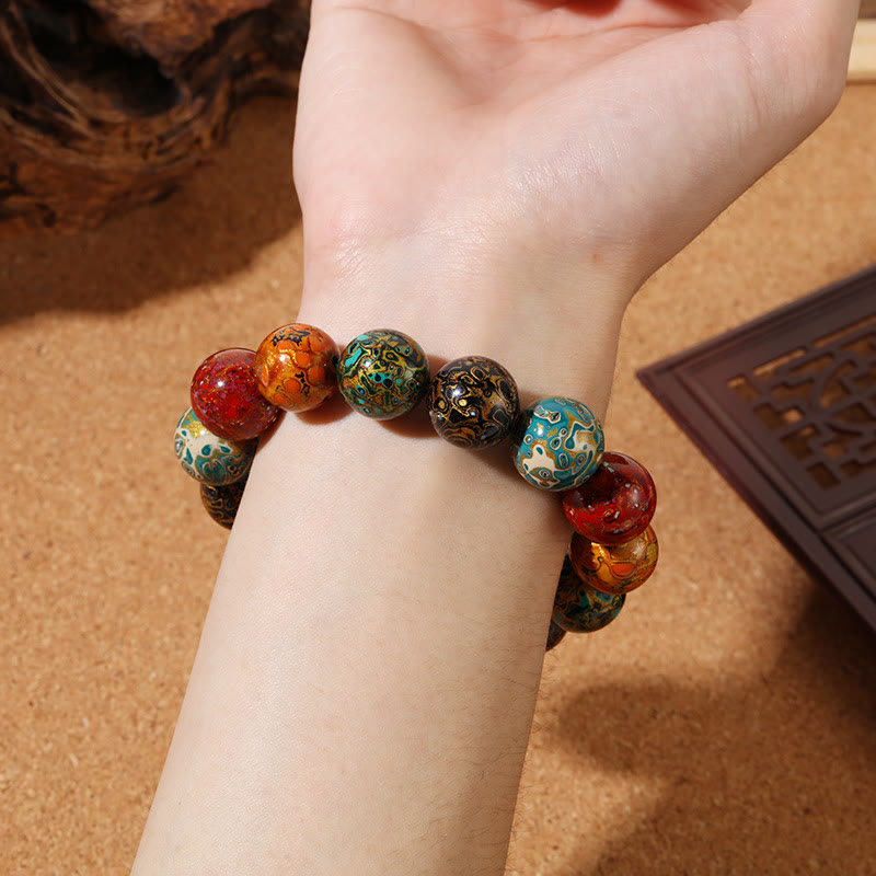 Armband mit Buddha Stonesn, natürlichen mehrfarbigen Lackperlen, beruhigend