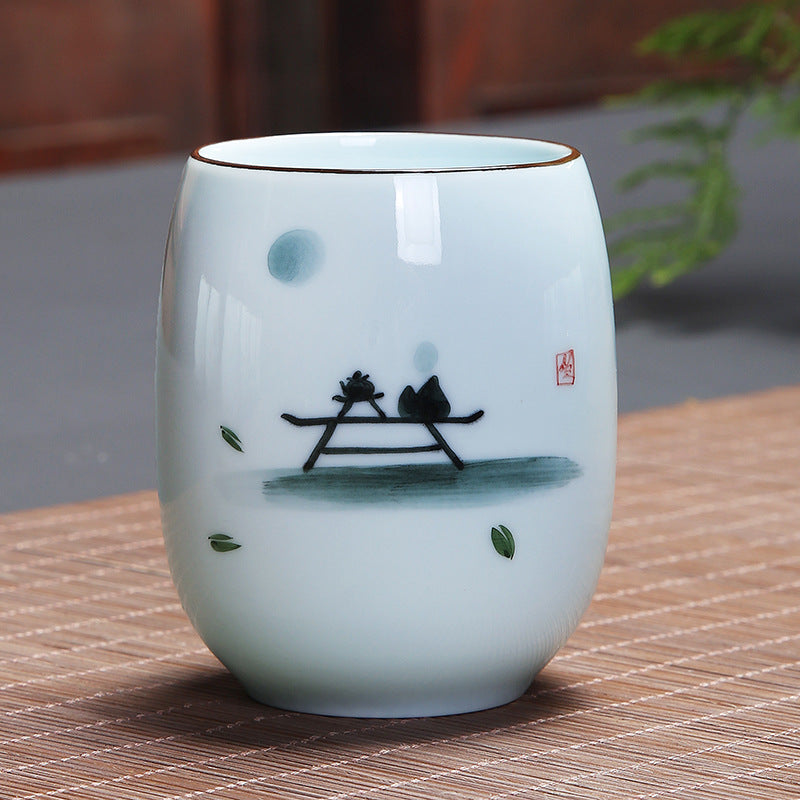 Buddha Stones, Koi-Fisch, Lotus-Landschaft, Löwenzahn, Pfingstrose, Blume, Keramik-Teetasse, Kung-Fu-Teetasse