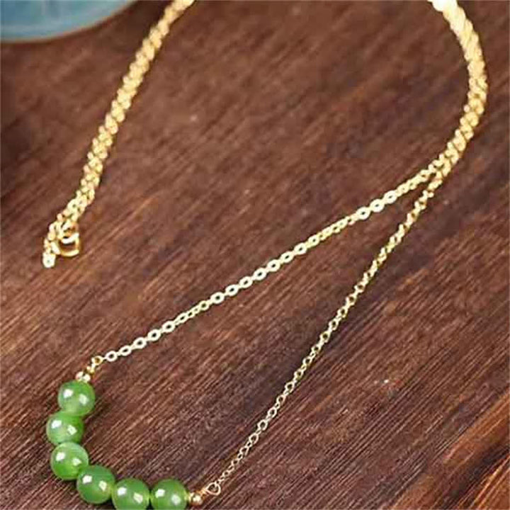 14 Karat vergoldeter Hetian Cyan Jade Perlen-Halskettenanhänger