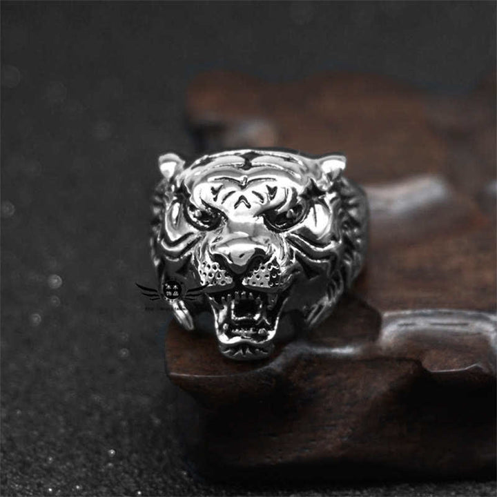 Herren-Tier-Tigerkopf-Titanstahl-Balance-Calm-Punk-Rock-Biker-Ring