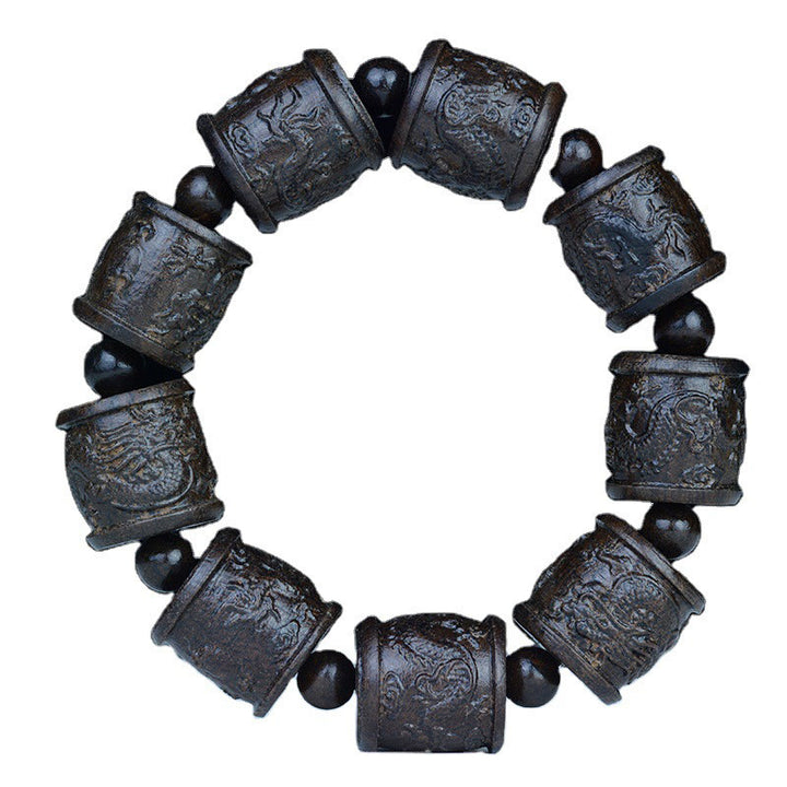 Buddha Stones, Ebenholz, achtzehn Arhats, Lotus-Drachen, graviertes Balance-Armband