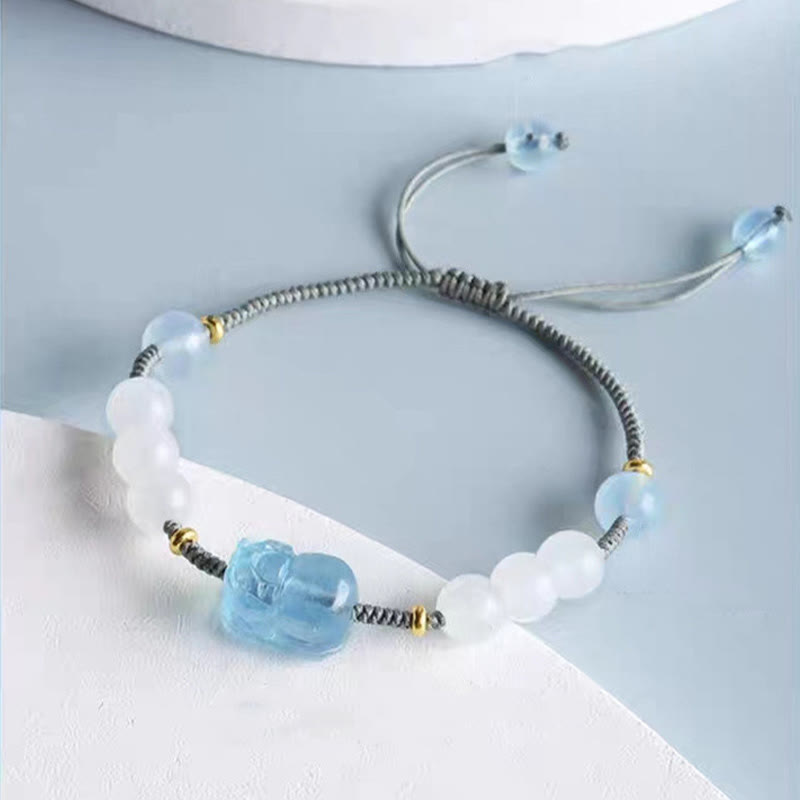 Buddha Stones Natürliches Aquamarin PiXiu Hetian Weiß Jade-Heilarmband