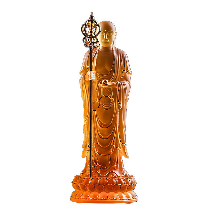 Buddha Stones, handgefertigte Ksitigarbha-Bodhisattva-Figur, Liuli-Kristallkunststück, Gelassenheitsstatue, Heimdekoration