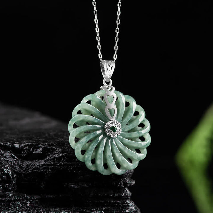 Buddha Stones 925 Sterling Silber natürliche runde Jade Frieden Schnalle Fülle Halskette Anhänger