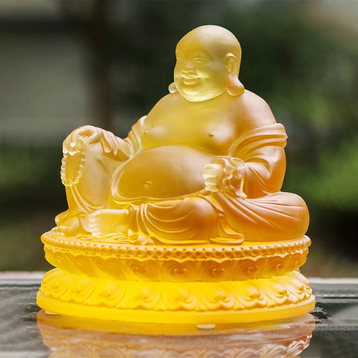 Buddha Stones, handgefertigte lachende Buddha-Figur, Liuli-Kristallkunststück, Reichtumsstatue, Heimdekoration