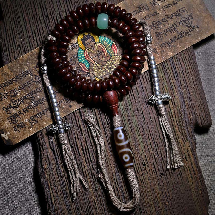 Buddha Stones Natural Tibet 108 Mala Perlen Lila Bodhi Samen Dreiäugige Dzi Perle Kupfer Dorje Harmonie Armband