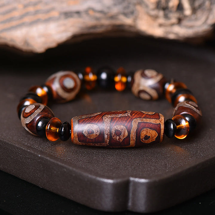 Buddha Stones Tibetisches Retro Natürliches Neun-Augen-Dzi-Perlen-Segens-Armband