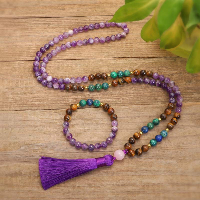 Buddha Stones Tibetischer Amethyst Purify Armband Mala Set