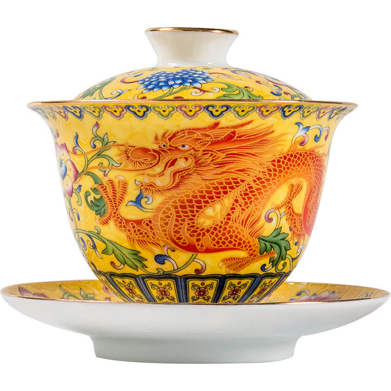 Buddha Stones Dragon Phoenix Flower Design Keramik Gaiwan Sancai Teetasse Kung Fu Teetasse und Untertasse mit Deckel