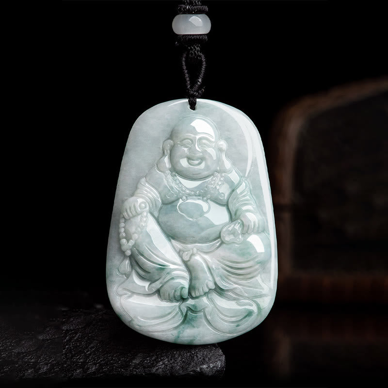 Buddha Stones, natürlicher Jade, lachender Buddha, Maitreya-Buddha, Glücksketten-Halsketten-Anhänger