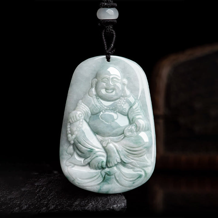 Buddha Stones, natürlicher Jade, lachender Buddha, Maitreya-Buddha, Glücksketten-Halsketten-Anhänger