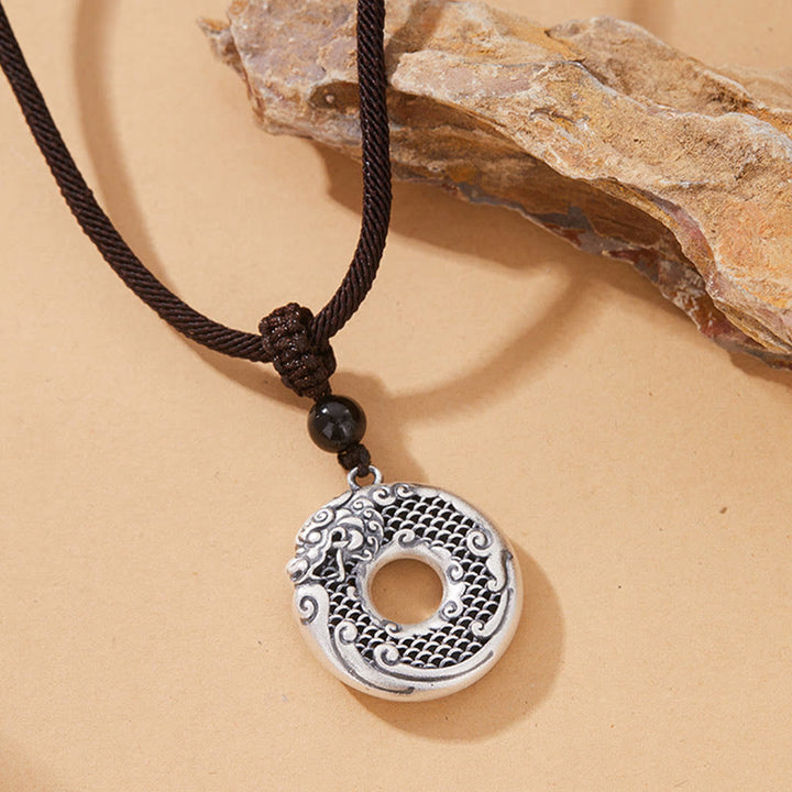 Buddha Stones 999 Sterling Silber Jahr des Drachen Glücksverheißender Drache Friedensschnalle Erfolgs-Halskettenanhänger
