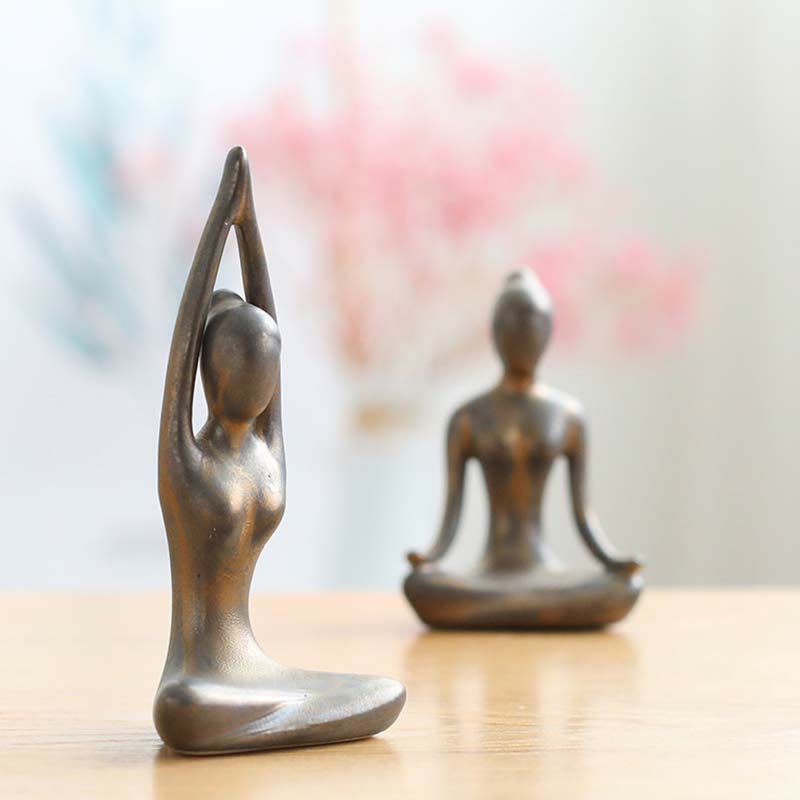 Abstrakte Yoga-Meditationsübung, Keramik, spirituelle Figur, Skulptur, Dekoration