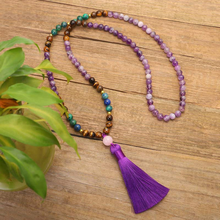 Buddha Stones Tibetischer Amethyst Purify Armband Mala Set